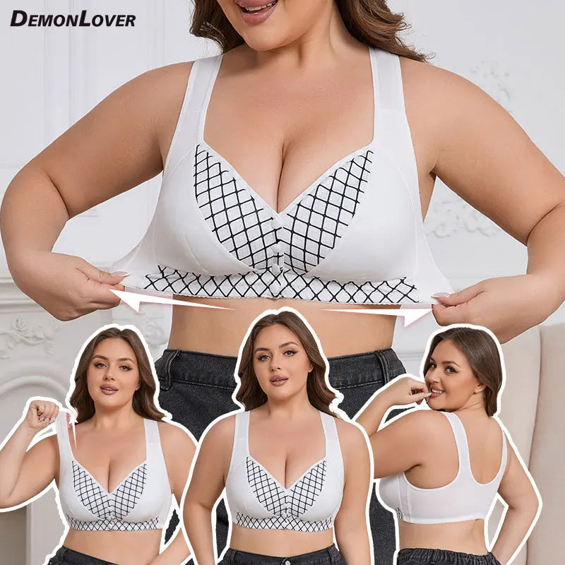 Plus Size Front Closure Wireless Comfort Bra, Seamless Full Coverage Easy On Off Supportive Bra for Women Ladies Daily Underwear