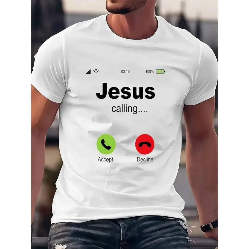 Jesus Calling - Christian Religious Bible Church T-Shirt for Men Clothing 100% Cotton Easter Wear Daily White Letter T Shirts