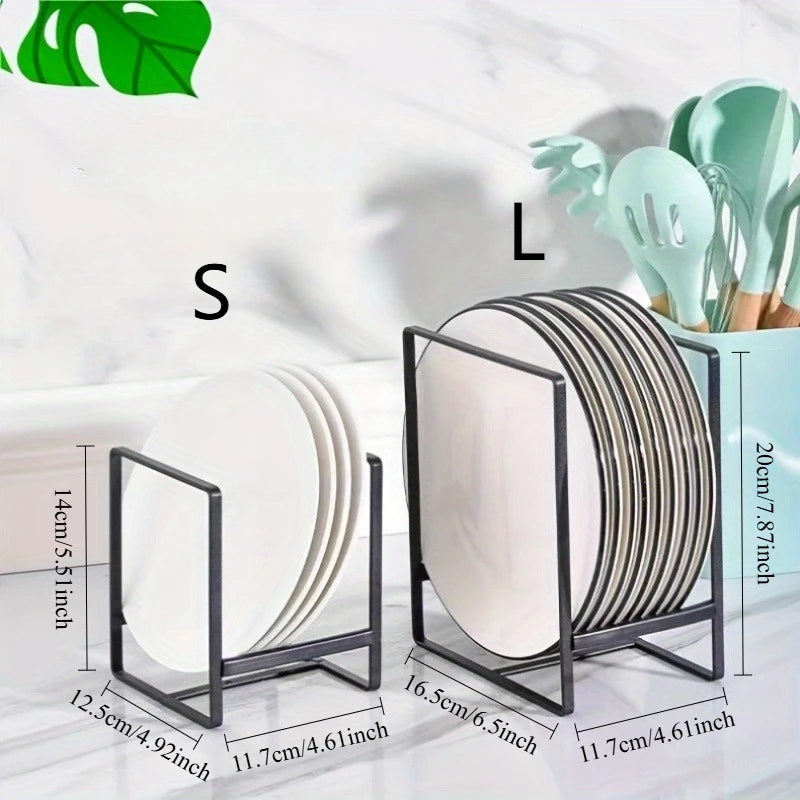 1pc Sleek Metal Dish Rack Set, Space-Saving Tiered Shelf Organizer, Plate & Utensil Holder, Pull-Out Design, Kitchen Storage