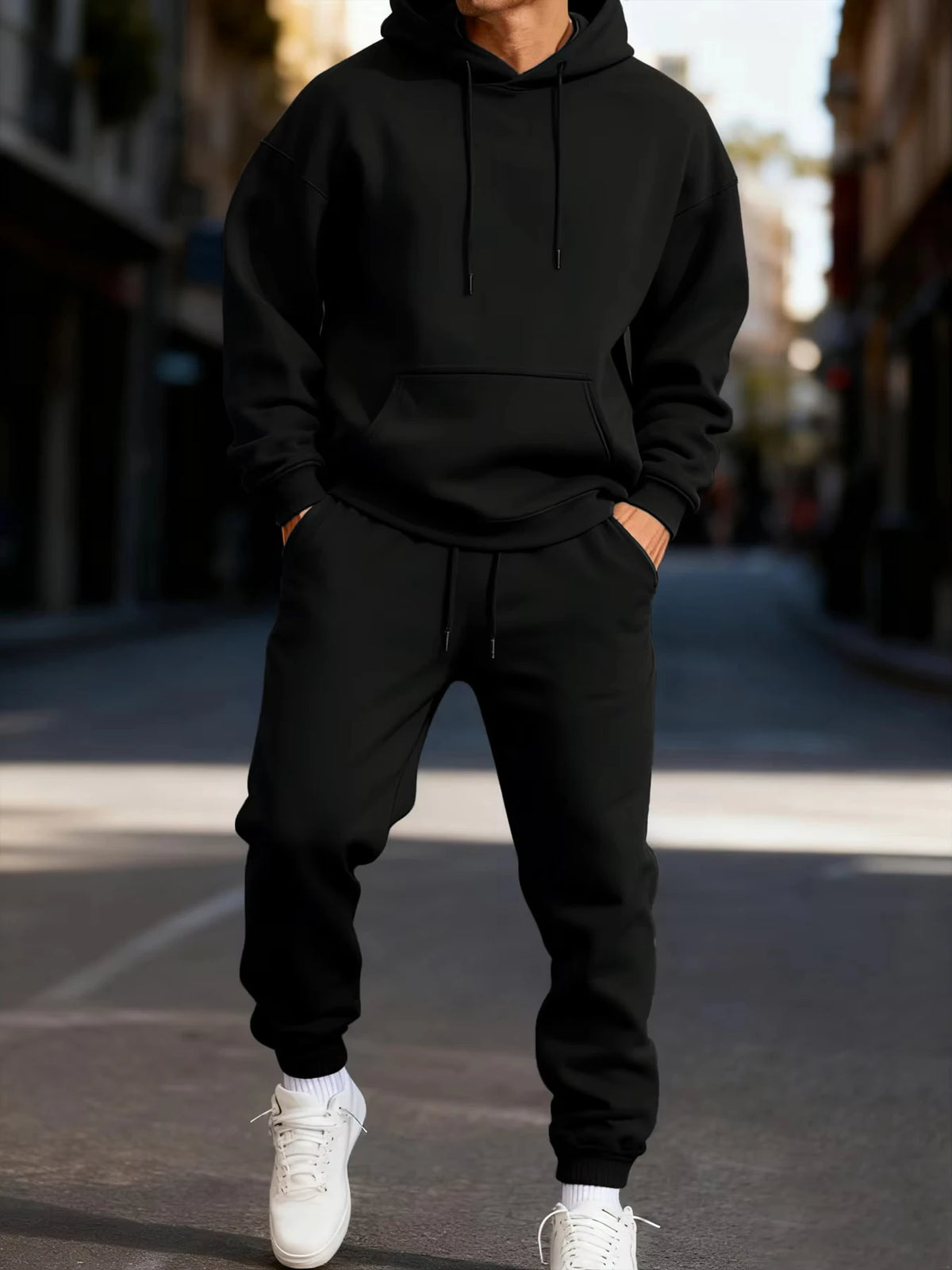 Men's Solid Hoodie & Sweatpants Set
