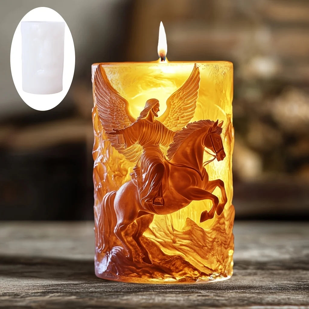 Jesus Horse Cylindrical Scented Candle Silicone Mold Wings Jesus Horse Galloped MoldS Jesus Angel Resin Plaster Mould