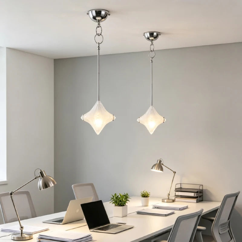 Nordic Art Deco Glass Star Chandelier – Chrome Pendant Light for Bedroom, Study & Dining Room