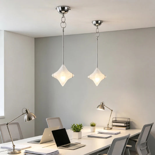Nordic Art Deco Glass Star Chandelier – Chrome Pendant Light for Bedroom, Study & Dining Room
