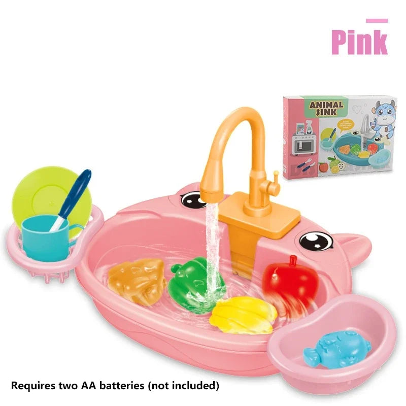 Kids Toy Kitchen Set – Battery-Operated Water Sink, Dishwasher & Pretend Play for Boys & Girls