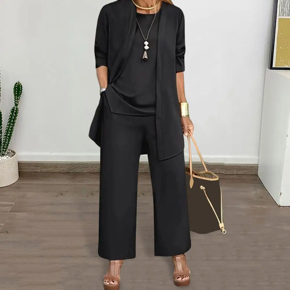 Women's 3-Piece Cardigan, Vest & Wide-Leg Pants Set