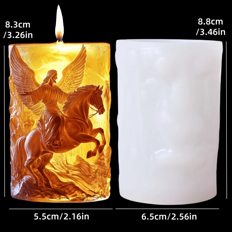 Jesus Horse Cylindrical Scented Candle Silicone Mold Wings Jesus Horse Galloped MoldS Jesus Angel Resin Plaster Mould
