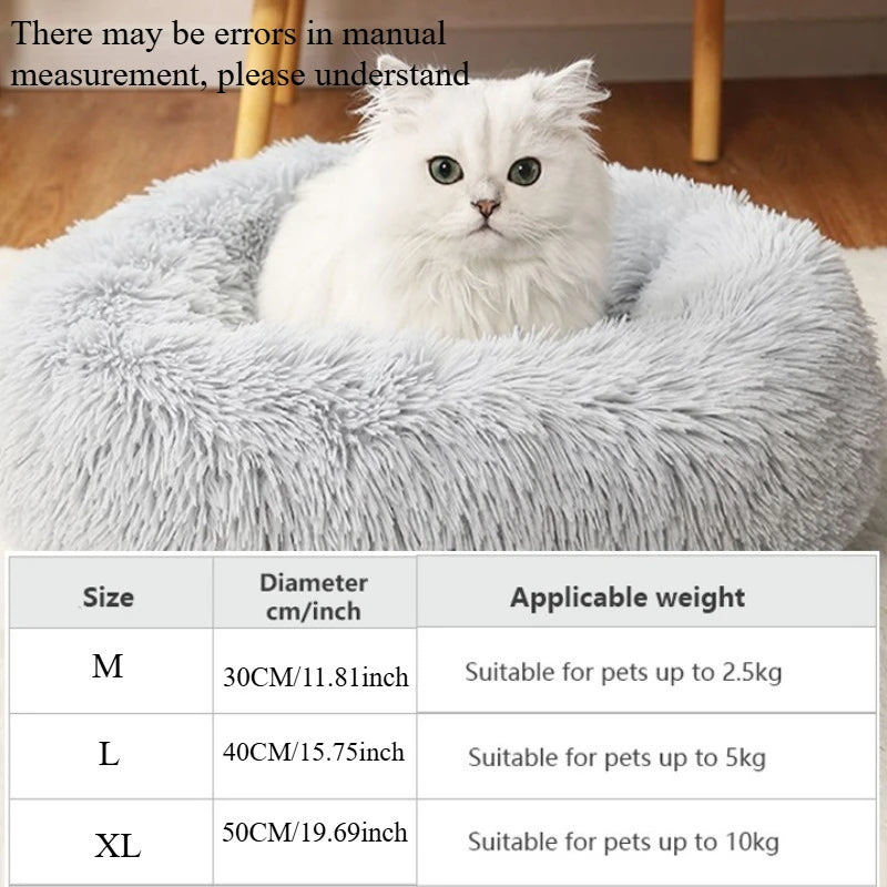 Striped Plush Round Pet Bed – Warm & Cozy for Cats & Dogs, M/L/XL