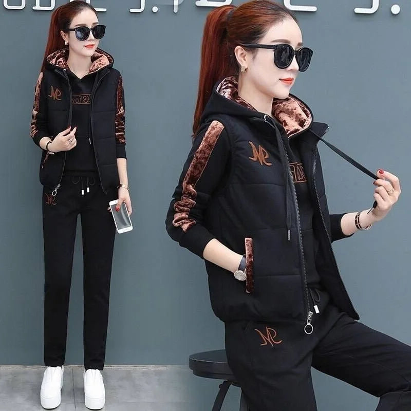 Women's Plush 3-Piece Hooded Sweat Suit Set