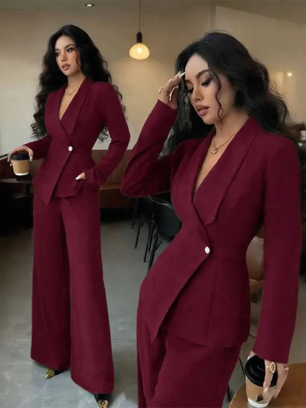 Women's 2-Piece Blazer & Straight-Leg Pants Suit