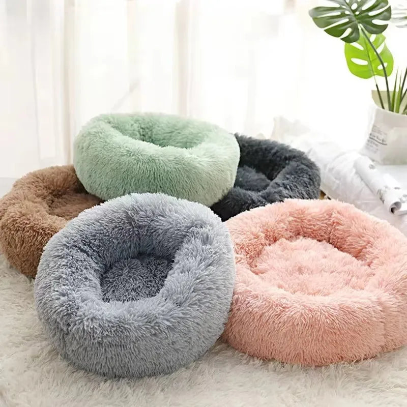 Striped Plush Round Pet Bed – Warm & Cozy for Cats & Dogs, M/L/XL