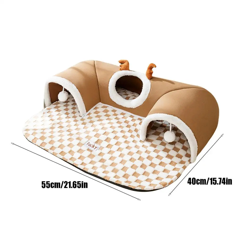 Cat Bed & Play Tunnel – Warm Corner Hideaway, Foldable & Washable