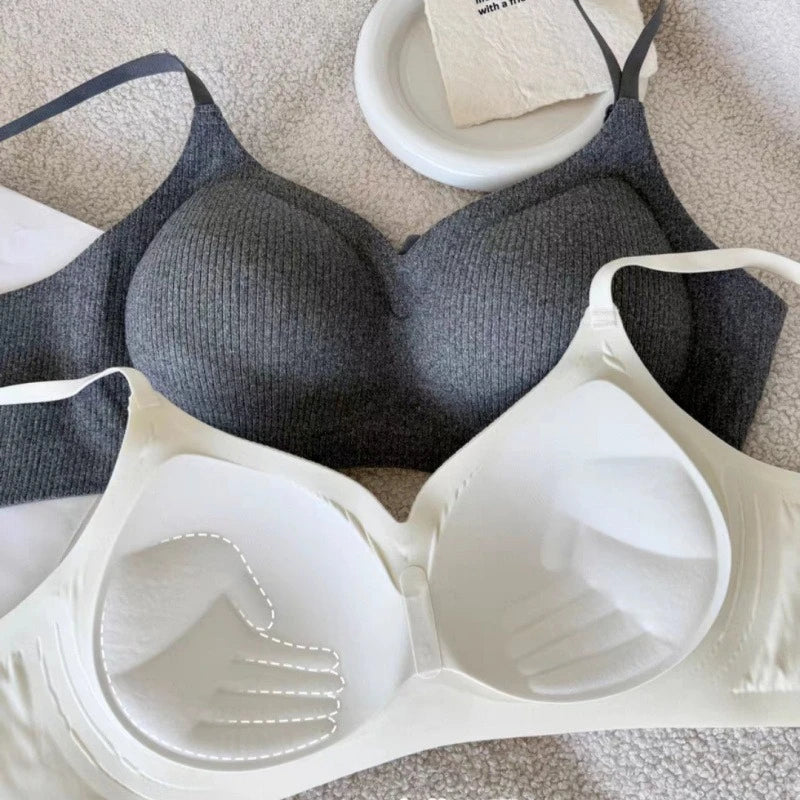 Ribbed Seamless Wireless Bra Women Thin Soft Padded No Underwire Adjustable Strap Comfort Daily Push Up Lingerie Underwear