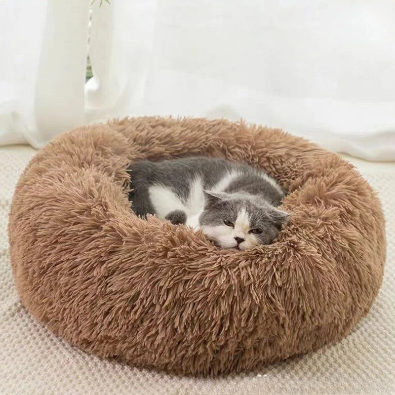 Striped Plush Round Pet Bed – Warm & Cozy for Cats & Dogs, M/L/XL