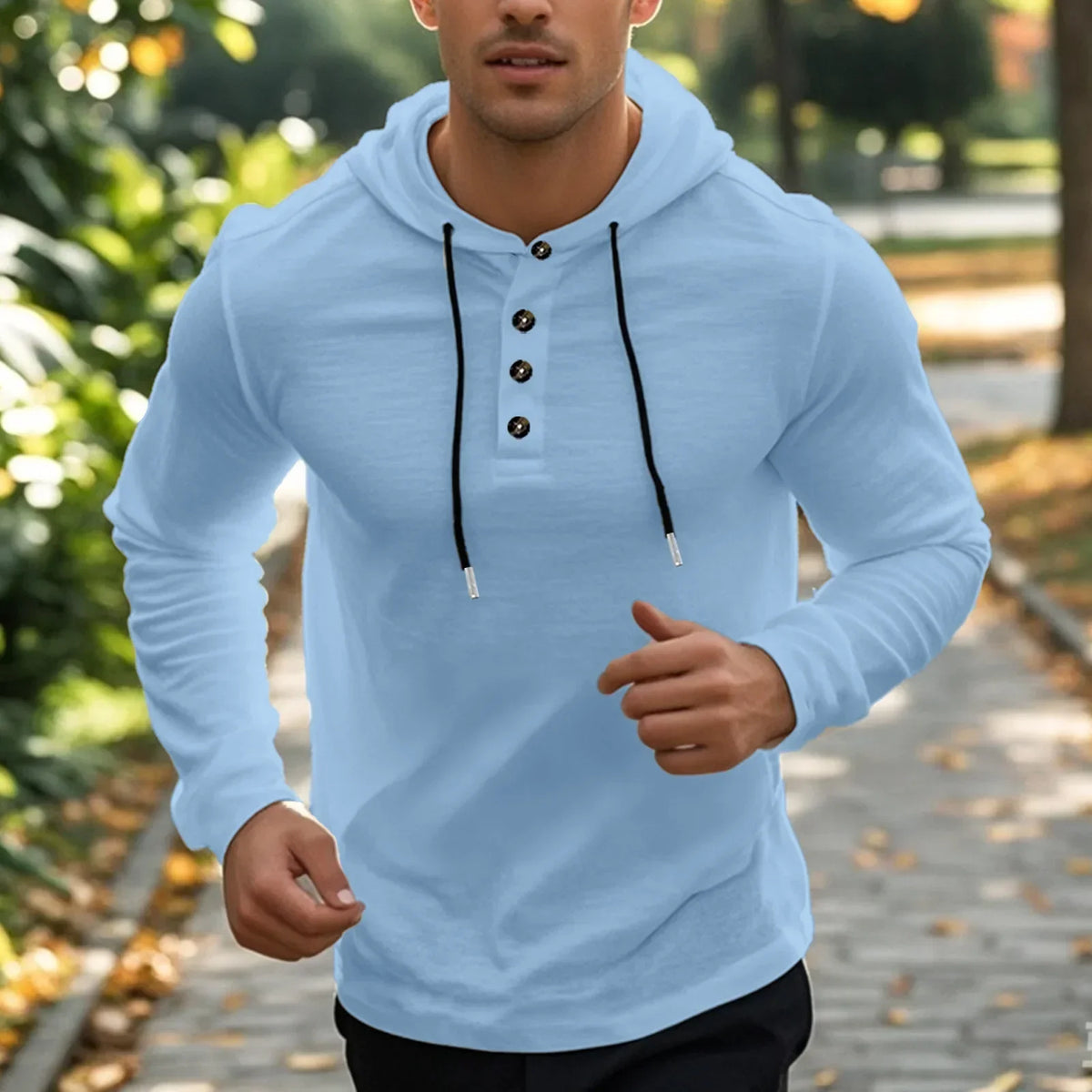 Men's Hooded Cotton-Linen Henley Shirt