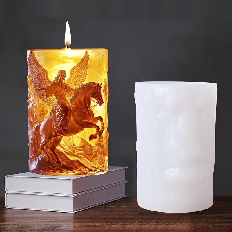 Jesus Horse Cylindrical Scented Candle Silicone Mold Wings Jesus Horse Galloped MoldS Jesus Angel Resin Plaster Mould