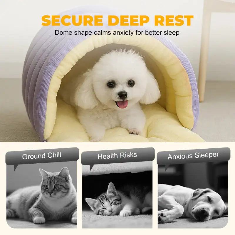 Winter Thermal Plush Cat Bed – Warm Enclosed House, Removable & Washable Cover