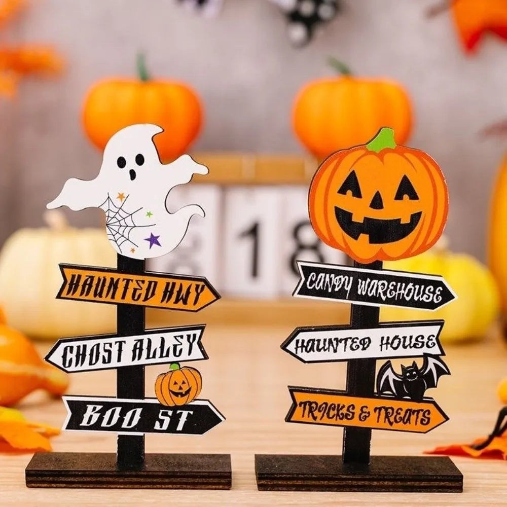 Gothic Wooden Ghost Pumpkin Ornament