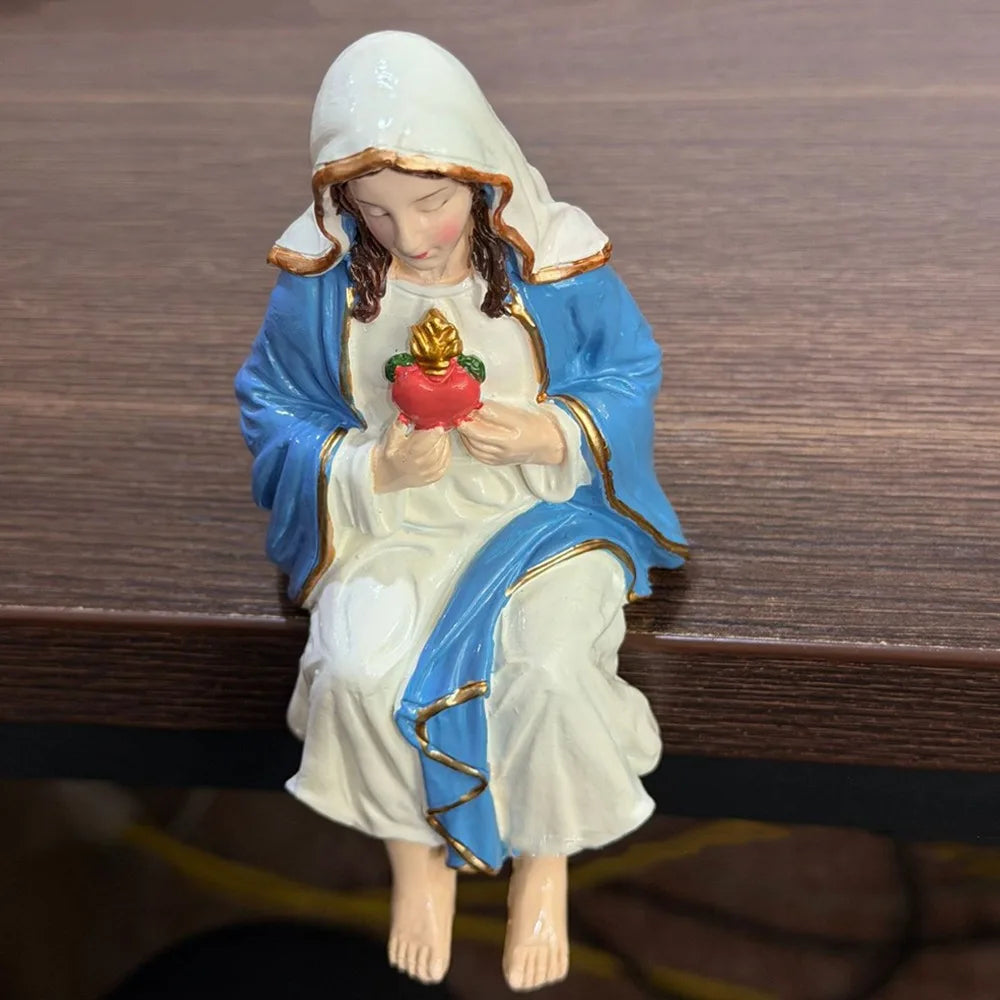Hand Painted Jesus Figurine I Am with You Always Sitting Pose Resin Jesus Ornament Handmade Unique Jesus Christ Statue