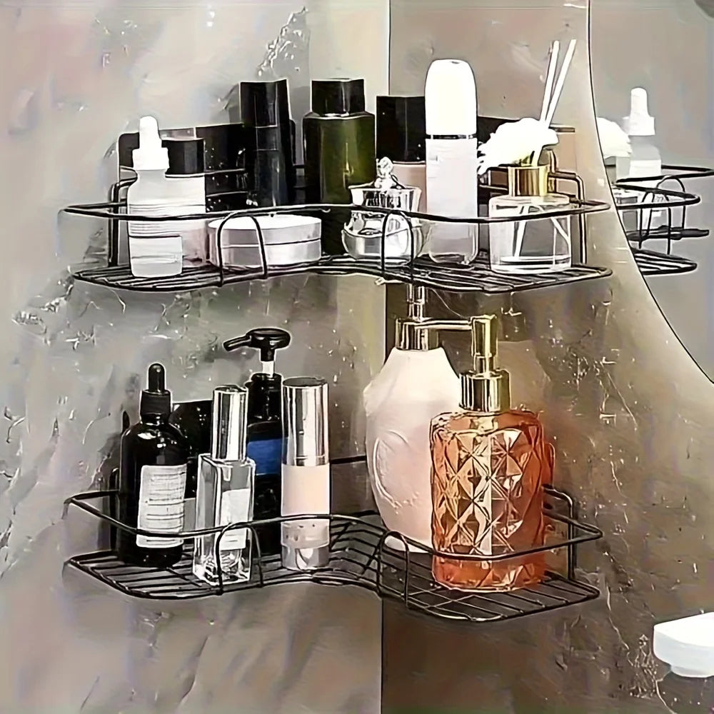 Bathroom Corner Storage Shelves Wall Mounted Rack Shampoo Holder Iron Shower Drain Basket Punch-Free Organizer Bath Accessories