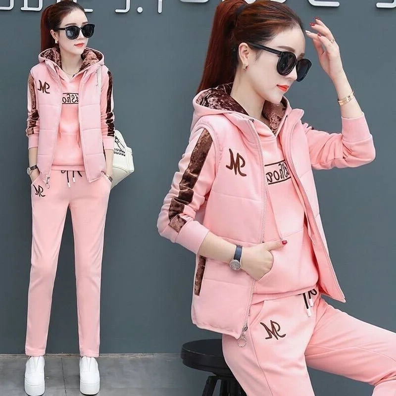 Women's Plush 3-Piece Hooded Sweat Suit Set