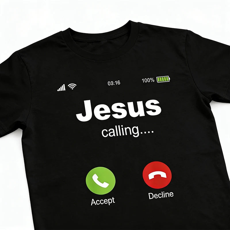 Jesus Calling - Christian Religious Bible Church T-Shirt for Men Clothing 100% Cotton Easter Wear Daily White Letter T Shirts