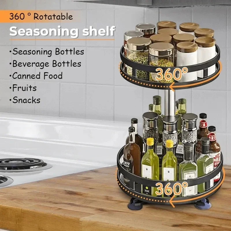360° Rotating Spice Rack Organizer, Non-Skid Storage Tray for Seasonings, Spice Jars, Cans and Kitchen Countertop Organization