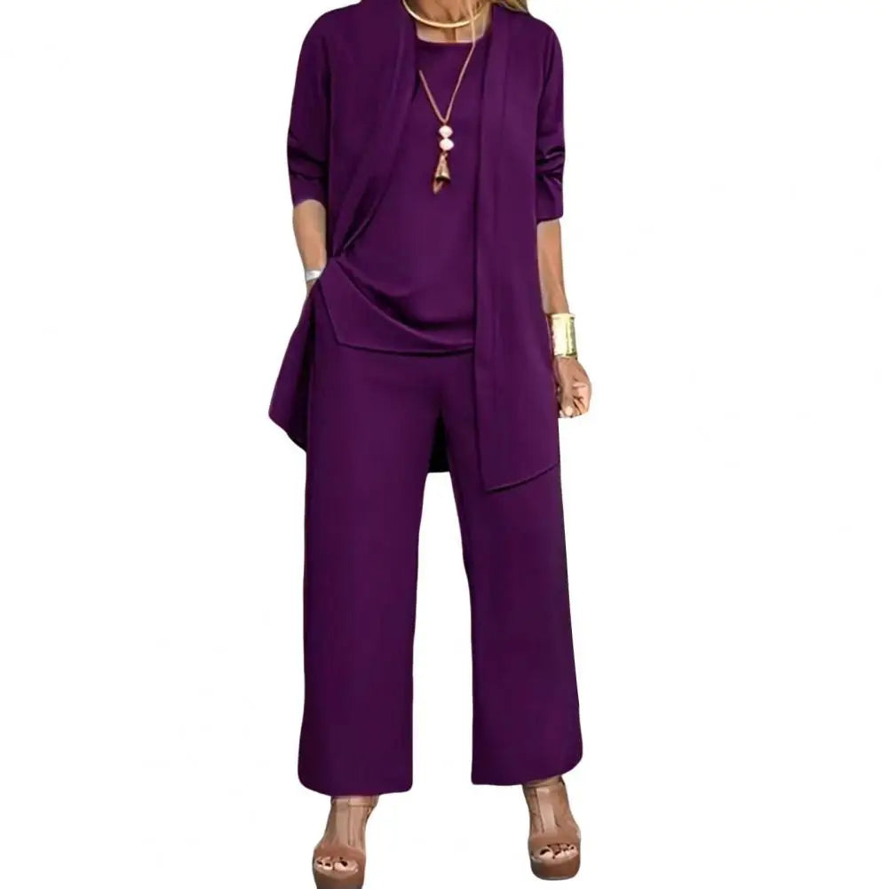 Women's 3-Piece Cardigan, Vest & Wide-Leg Pants Set