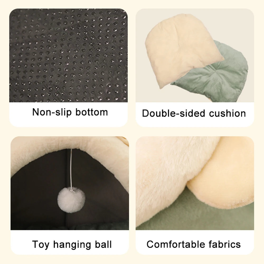 Pet Tent Cave Bed – Self-Warming Hut for Cats & Small Dogs, Foldable & Washable