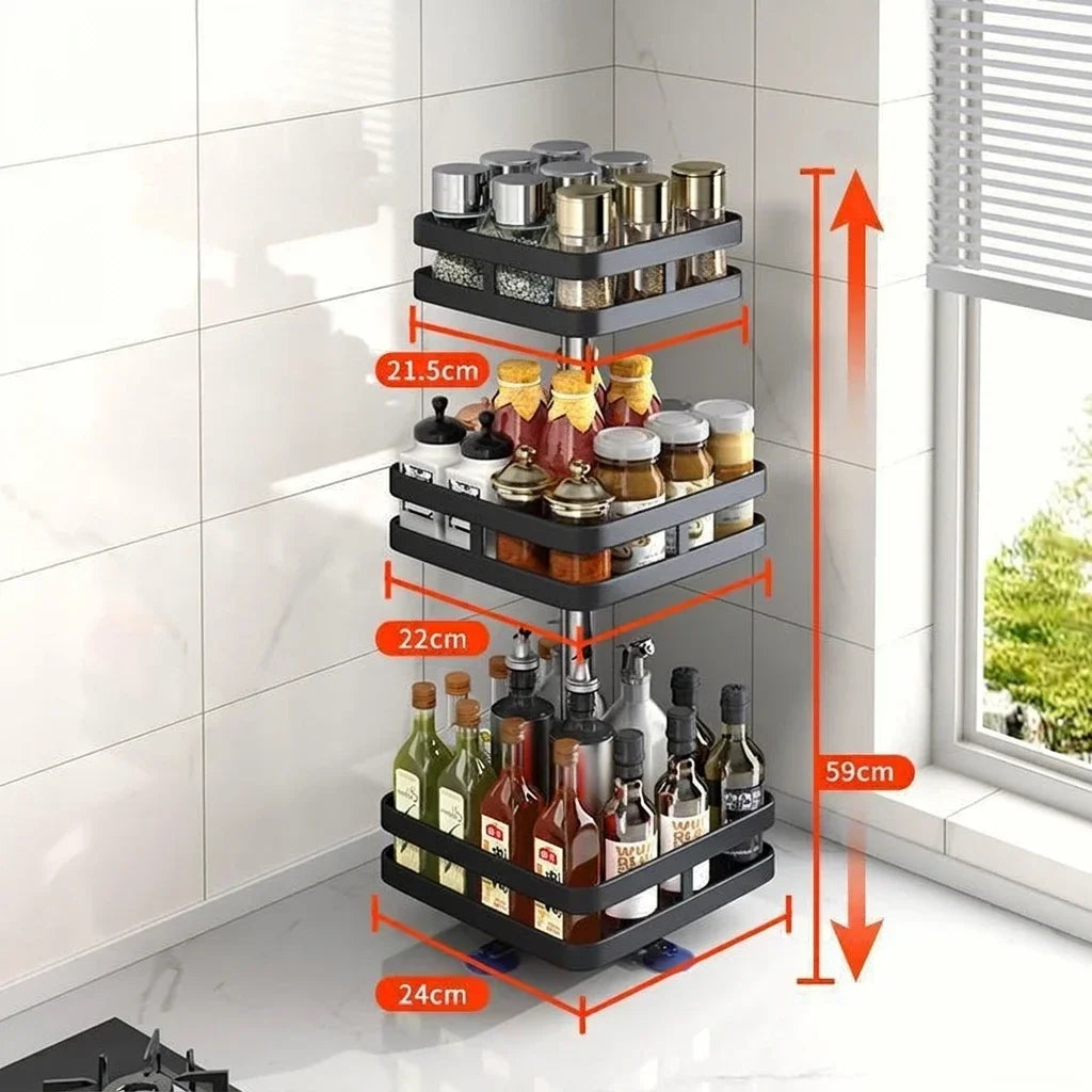 360° Rotating Spice Rack Organizer, Non-Skid Storage Tray for Seasonings, Spice Jars, Cans and Kitchen Countertop Organization