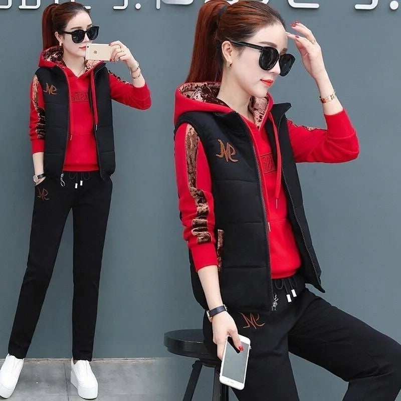 Women's Plush 3-Piece Hooded Sweat Suit Set