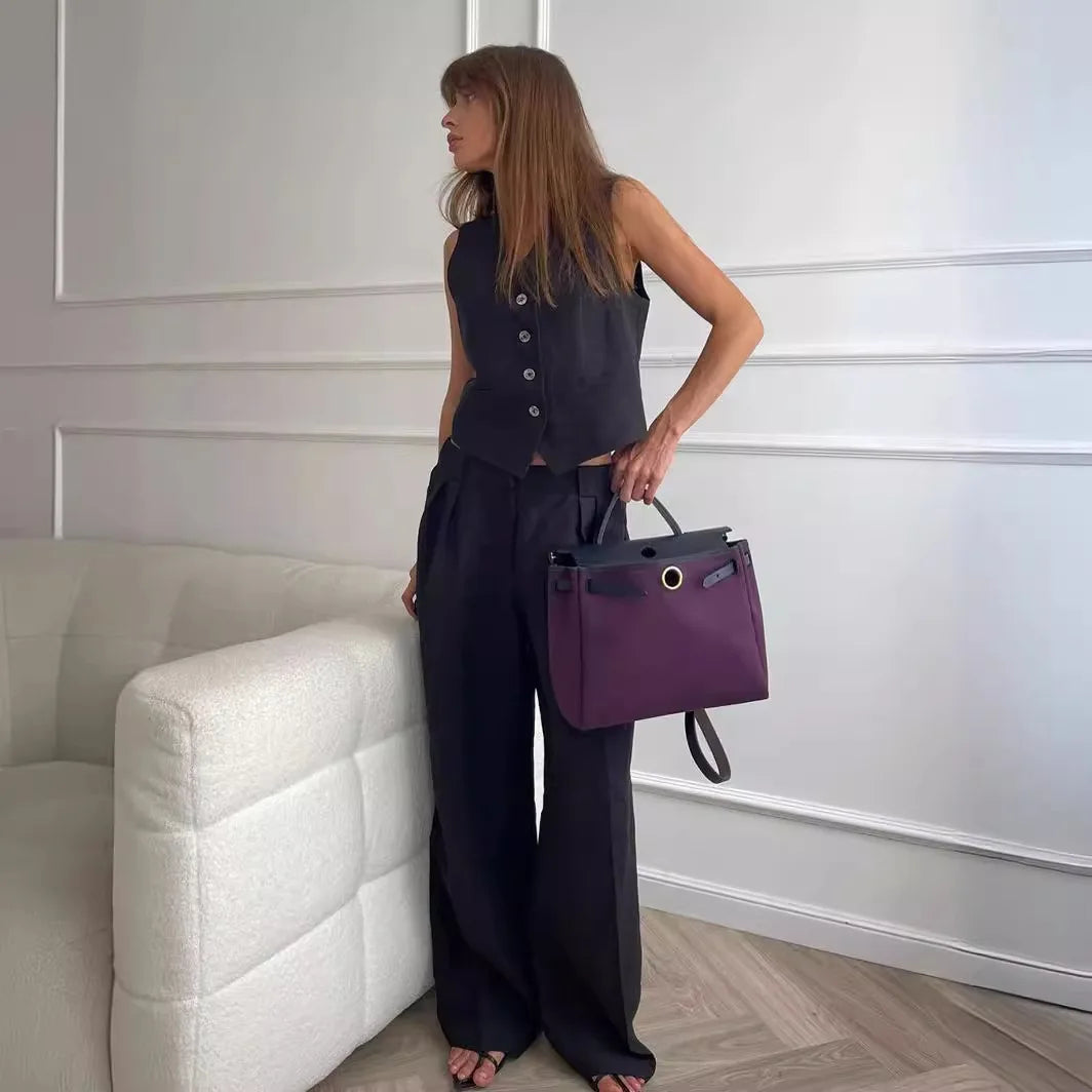 Women's Linen-Cotton Vest & Pants 2-Piece Set