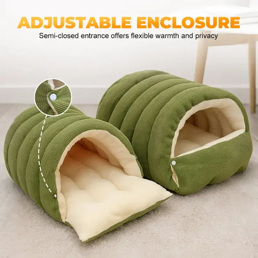 Winter Thermal Plush Cat Bed – Warm Enclosed House, Removable & Washable Cover