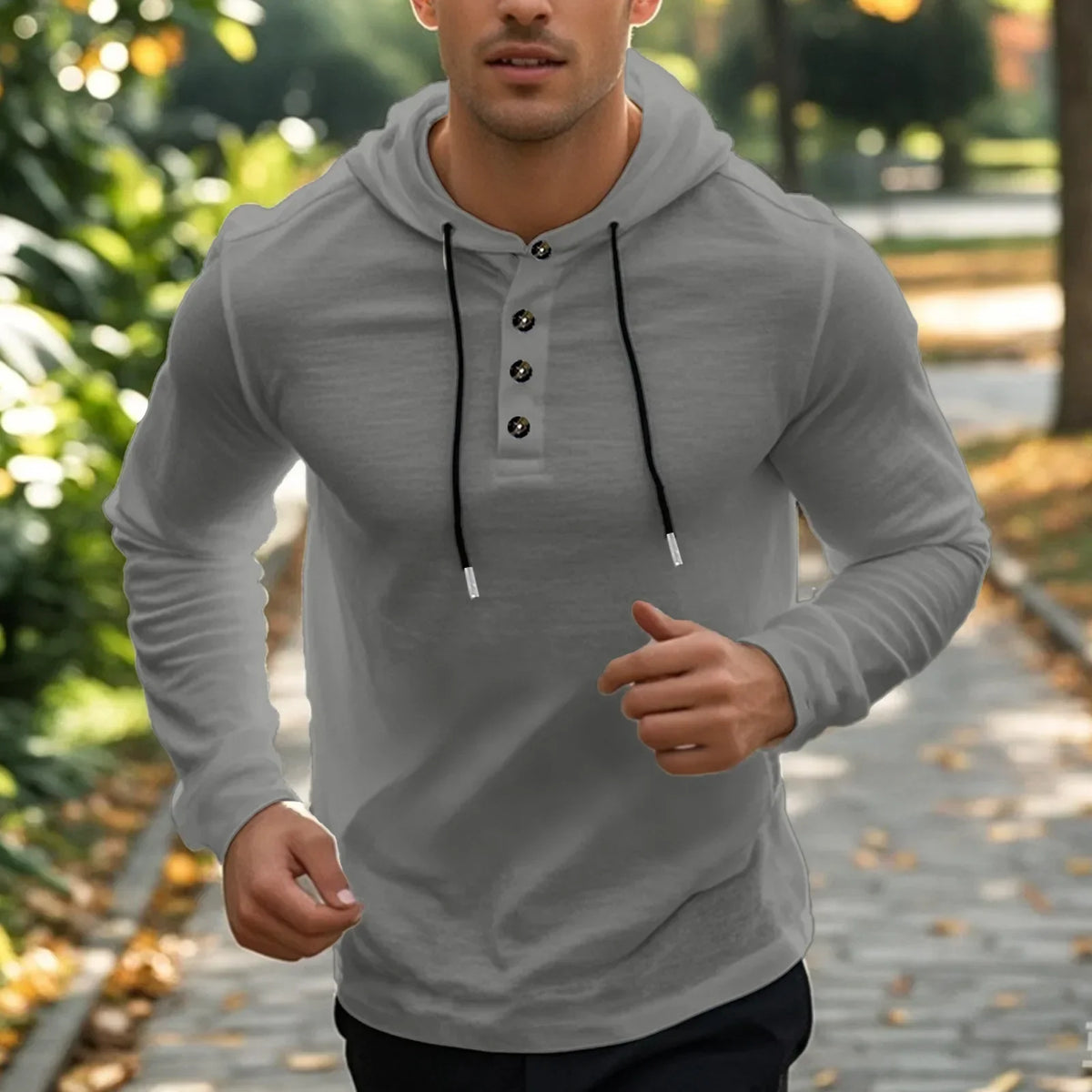 Men's Hooded Cotton-Linen Henley Shirt