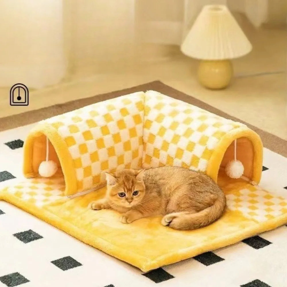 Cat Tunnel Maze Bed – All-Season Warm Nest, Removable & Washable
