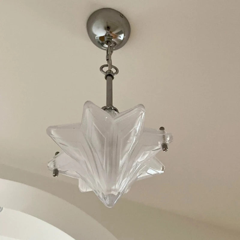 Nordic Art Deco Glass Star Chandelier – Chrome Pendant Light for Bedroom, Study & Dining Room