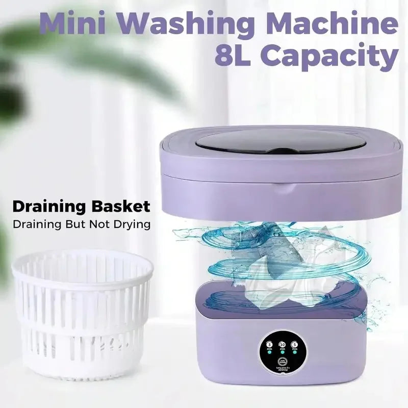 8L Portable Washing Machine Mini Washer Foldable Washer Small Spin Dryer, Deep Cleaning Of Underwear, Baby Clothes And Sock