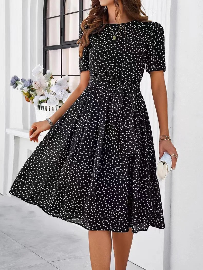 Women's Polka Dot Lace-Up Summer Dress