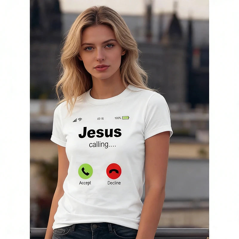 Jesus Calling - Christian Religious Bible Church T-Shirt for Men Clothing 100% Cotton Easter Wear Daily White Letter T Shirts