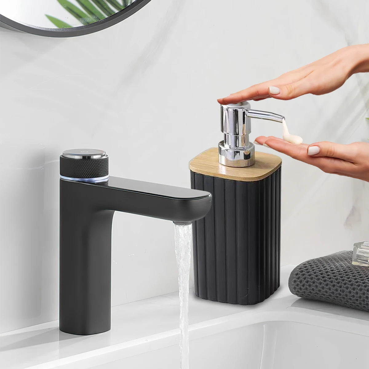 Bamboo Bathroom Soap Dispenser & Toothbrush Set