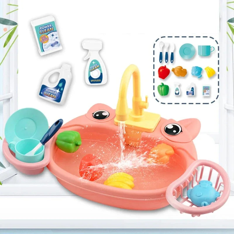 Kids Toy Kitchen Set – Battery-Operated Water Sink, Dishwasher & Pretend Play for Boys & Girls